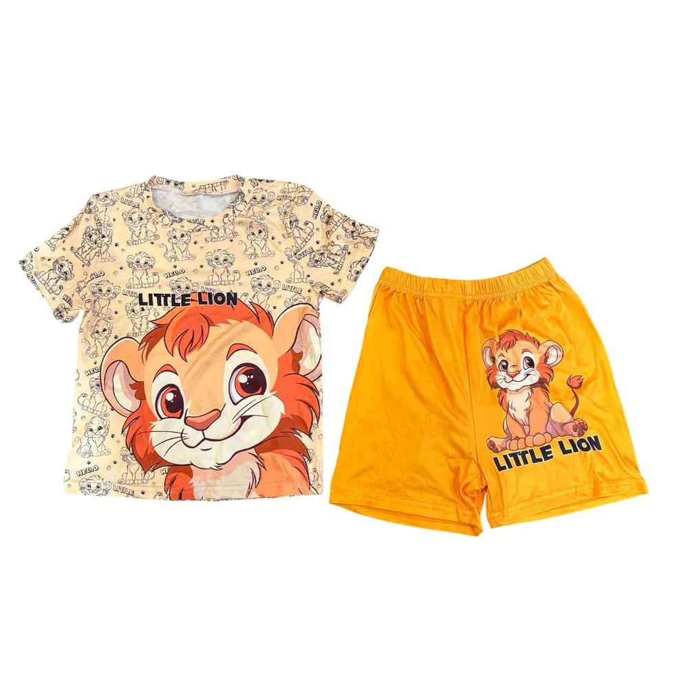 Little Lion Kids Pajama Set Size 110-4T Orange Short Sleeve Shirt Shorts 2pc